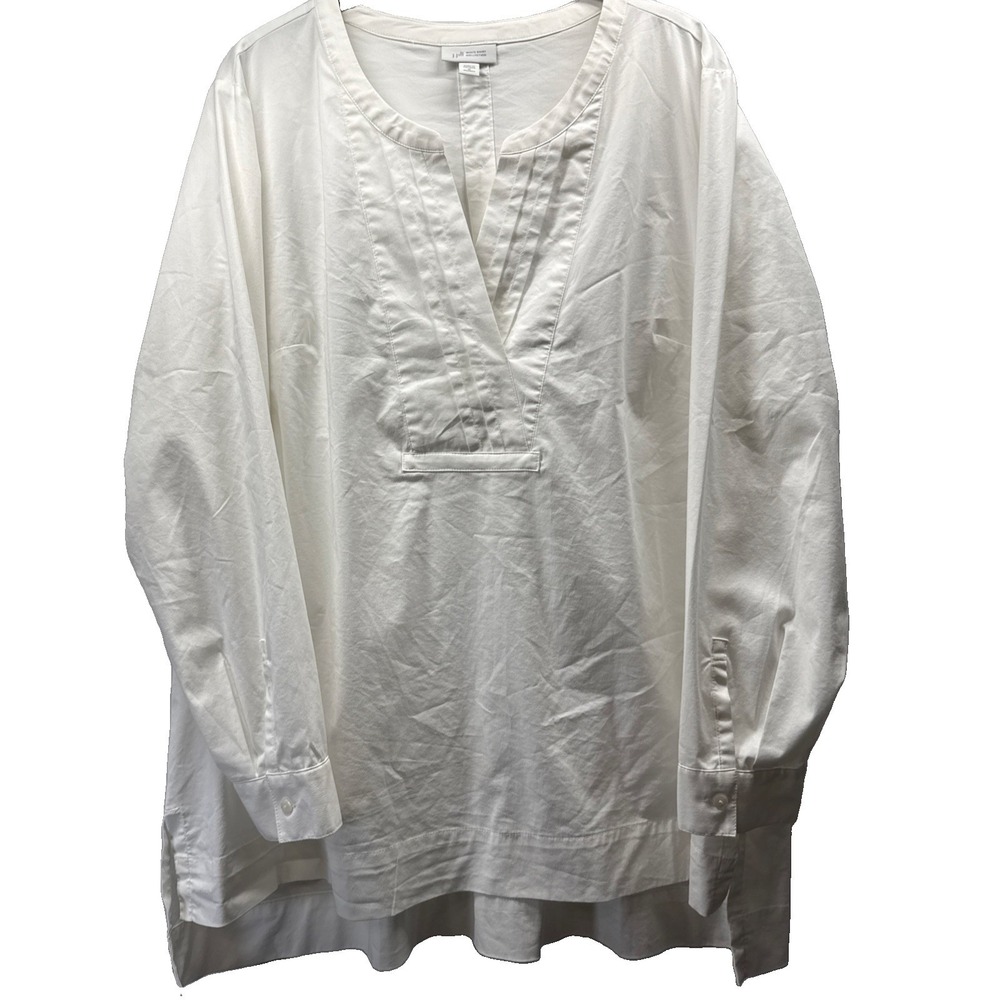 J Jill White Shirt Collection Top Sz 1X Solid White V Neck Cotton Blend Pullover